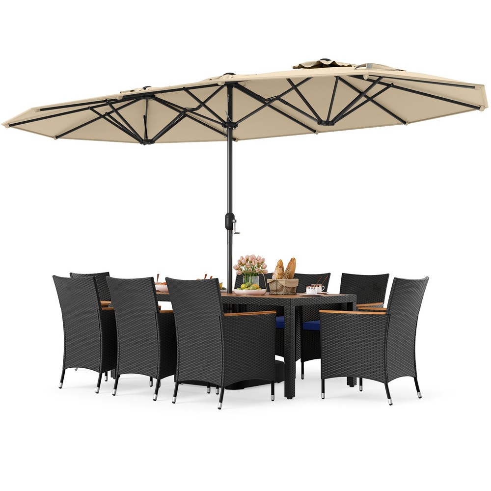 11 PCS Patio Wicker Dining Set w/Double-Sided Outdoor Umbrella 8 Stackable
