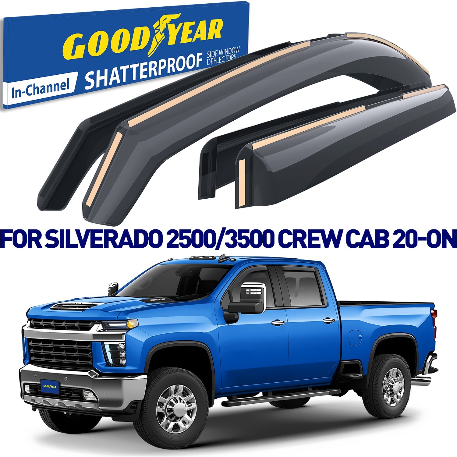 Rain Guards Vent Visors Shade for 20-24 Chevy Silverado Crew Cab 2500/3500