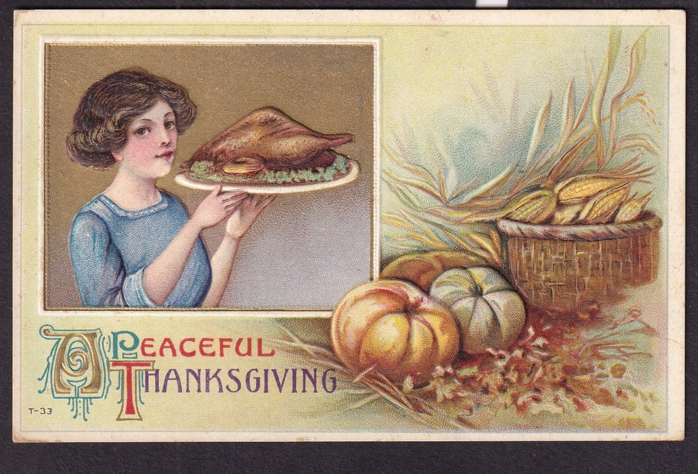 unmailed A Peaceful Thanksgiving embossed post card