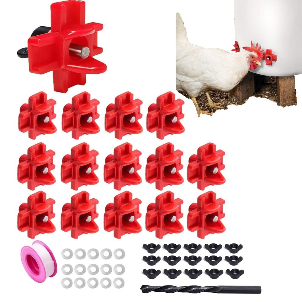 15 pcs Chicken Waterer Nipples with Drill Bits,Horizontal Automatic red