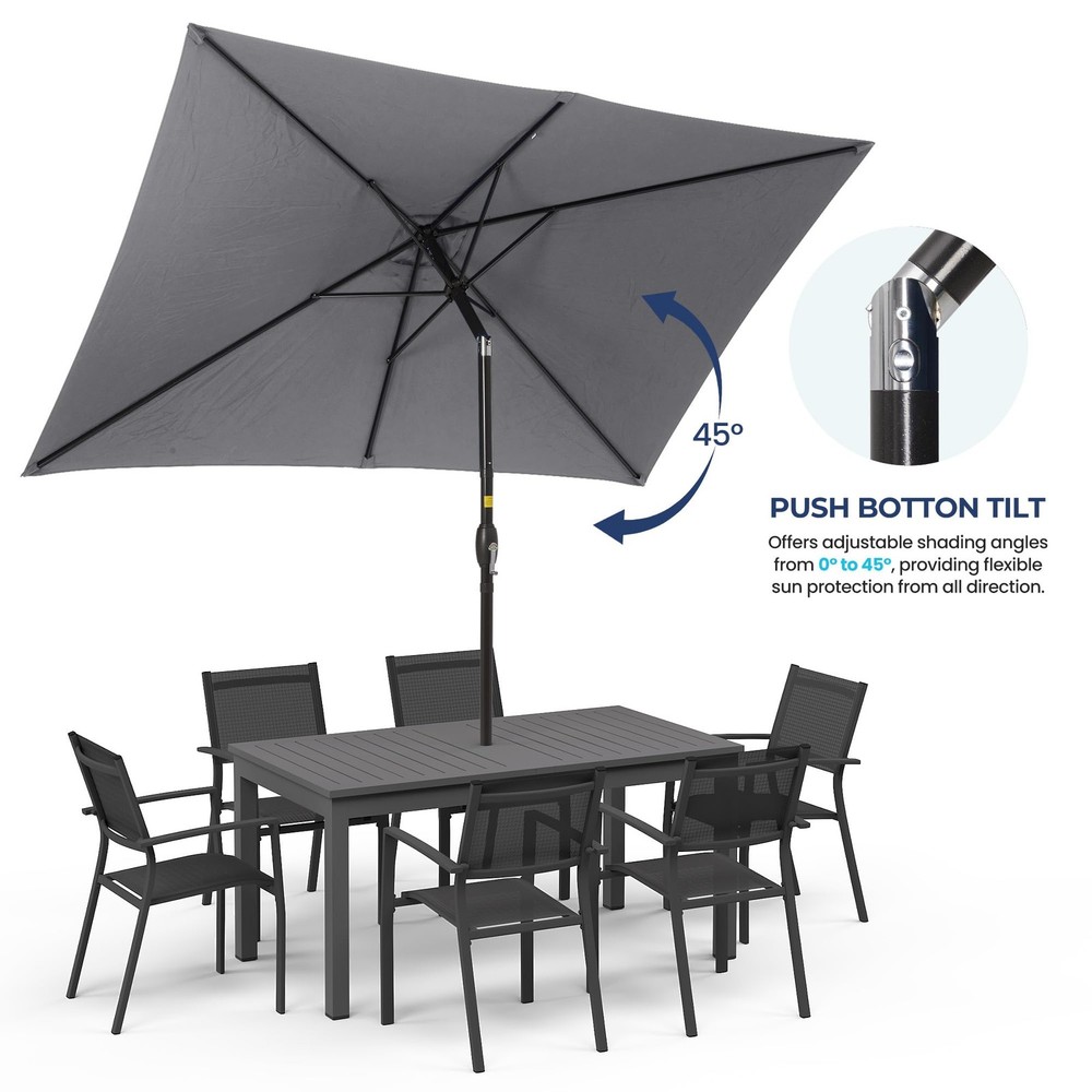 Wisteria Lane Patio Umbrella, Rectangular Metal Pole Grey