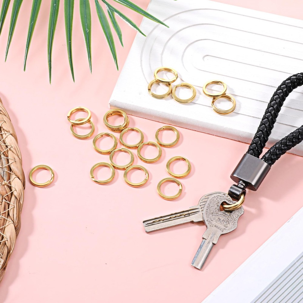 25 Pcs Brass Flat Split Key Rings, 0.59 Inch 15 mm Diameter Round Split Keych...