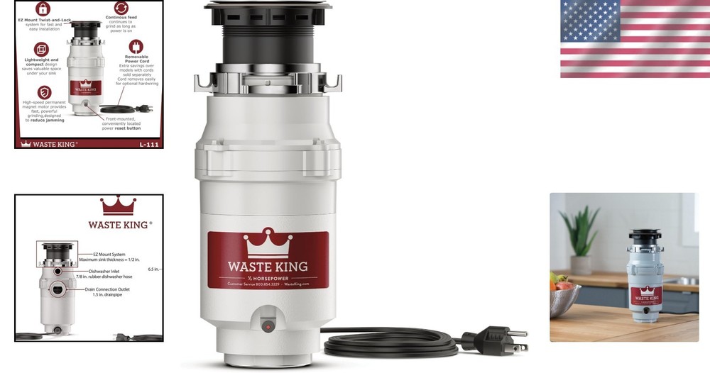 Waste King 1/3 HP Continuous Feed Garbage Disposal – Efficient & Compact Design
