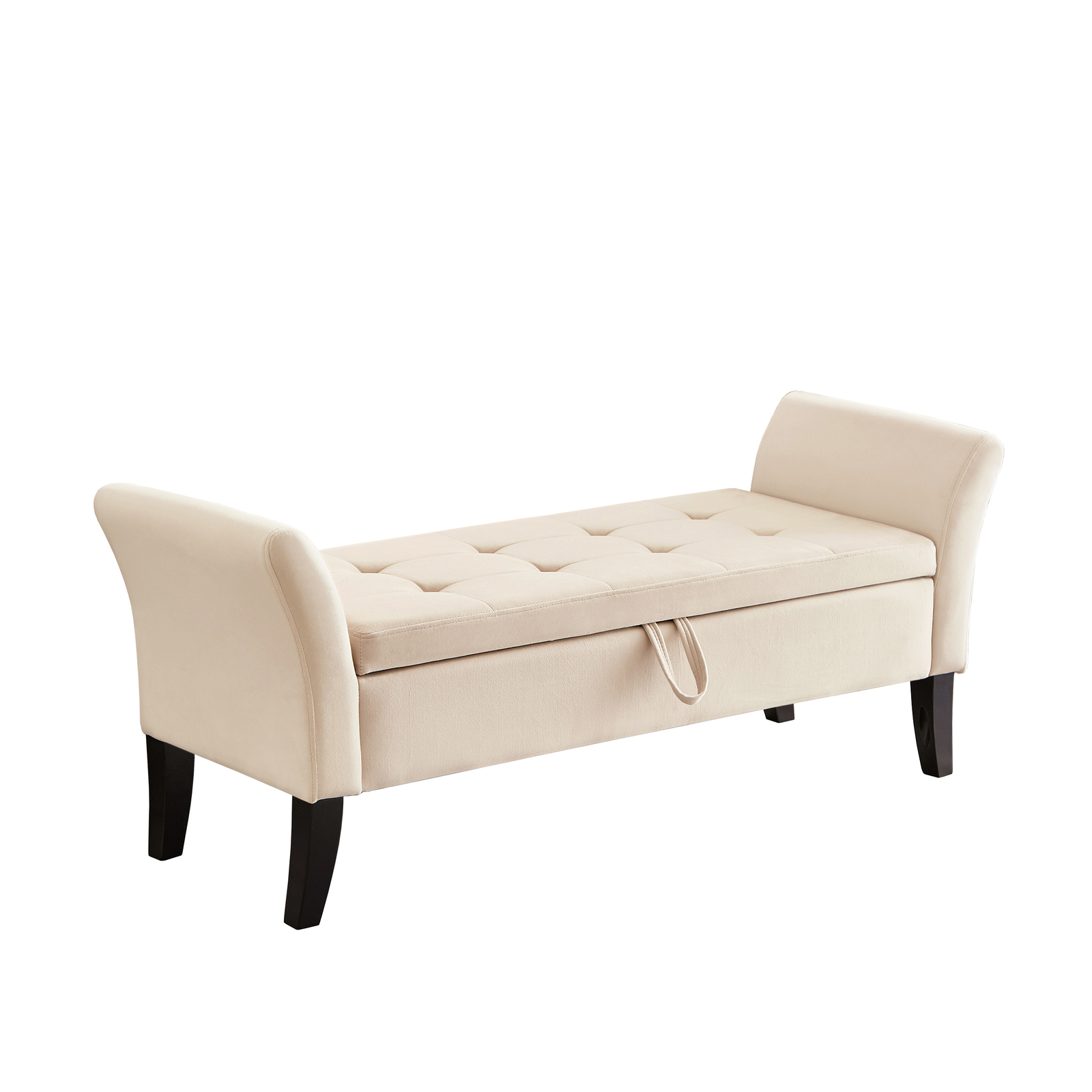 52" Storage Bench Upholstered Ottoman Bench with Arms Velvet Button-Tufted Bench