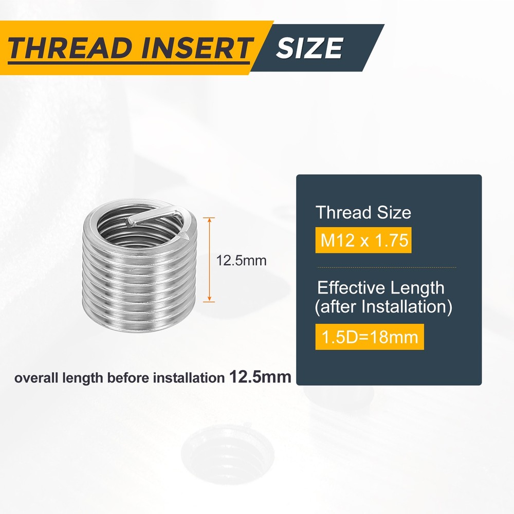20pcs Wire Thread Inserts M12 x 1.75 x 1.5D Metric Helical Threaded Sleeve