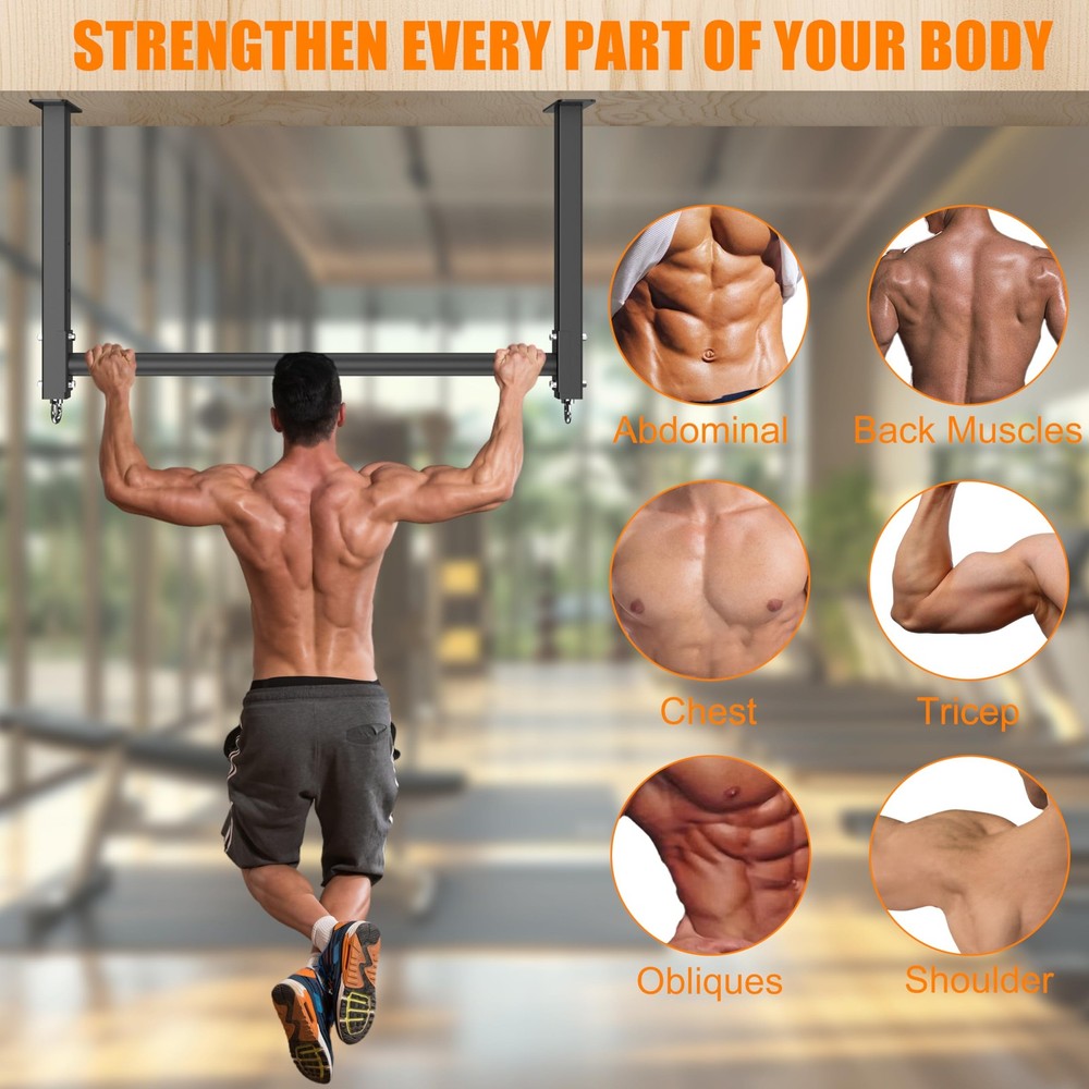 Ceiling Mounted Pull Up Bar, 3 Adjustable Heavy Duty Pull Up Bars, 16"/24" Ra...