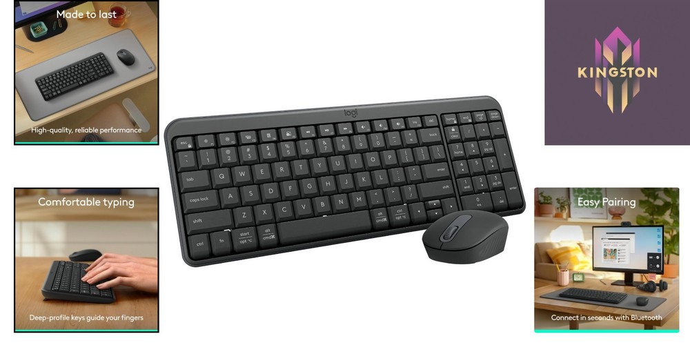 Compact MK250 Bluetooth Keyboard with Ergonomic Mouse - Perfect for Workspaces