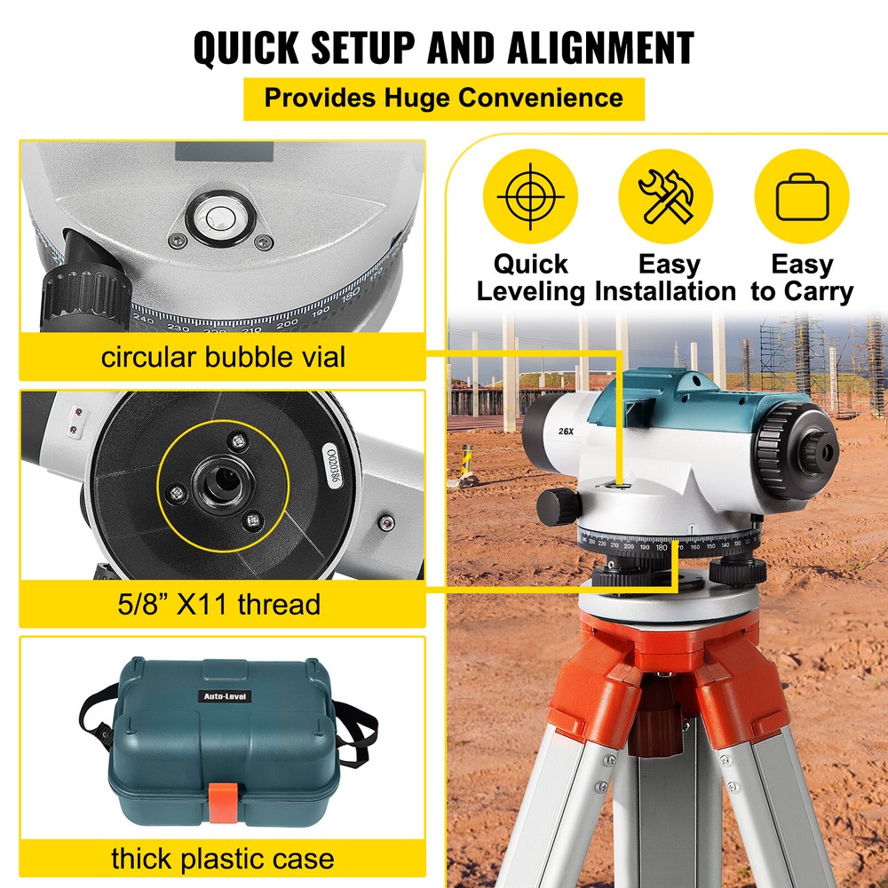 VEVOR Automatic Optical Level w/26x Magnification Power Lens w/Compensator