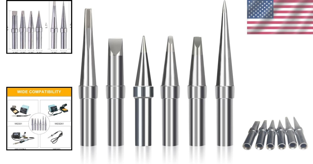 6-Piece Soldering Tips Set for Weller ET Series - Precision Copper Replacement
