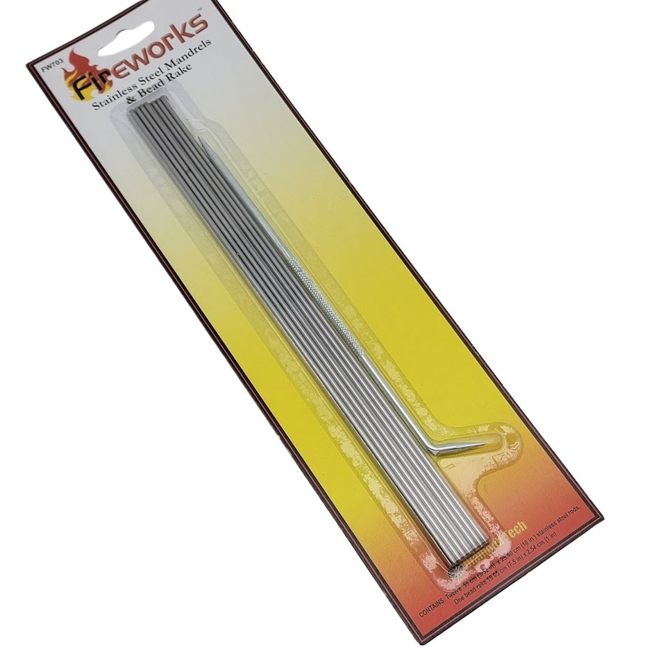 VALUE PACK! FIREWORKS Beadmaking 12 3/32" Stainless Mandrels + Rake SET