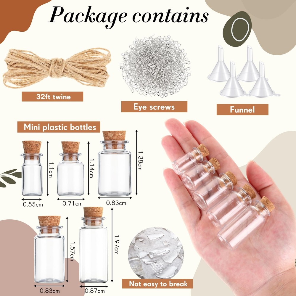 Mini Plastic Bottles with Corks Stoppers Eye Screws Funnels Small Potion Bott...