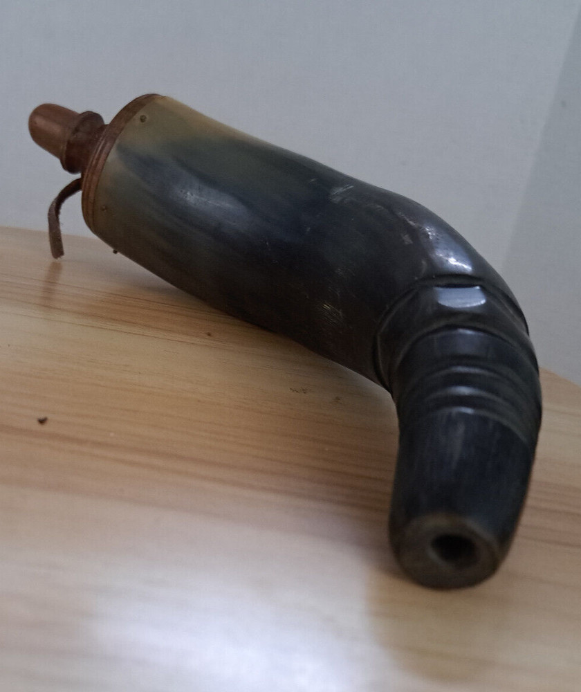 Vintage Black Gun Powder Holder Horn Flask Muzzle Loader