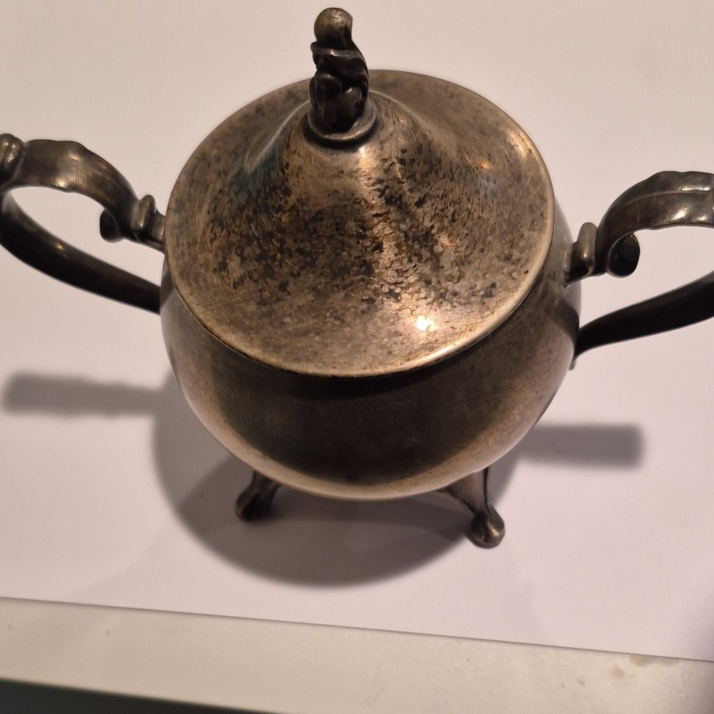 Victorian Silverplate Lidded Sugar Bowl with Handles and Feet