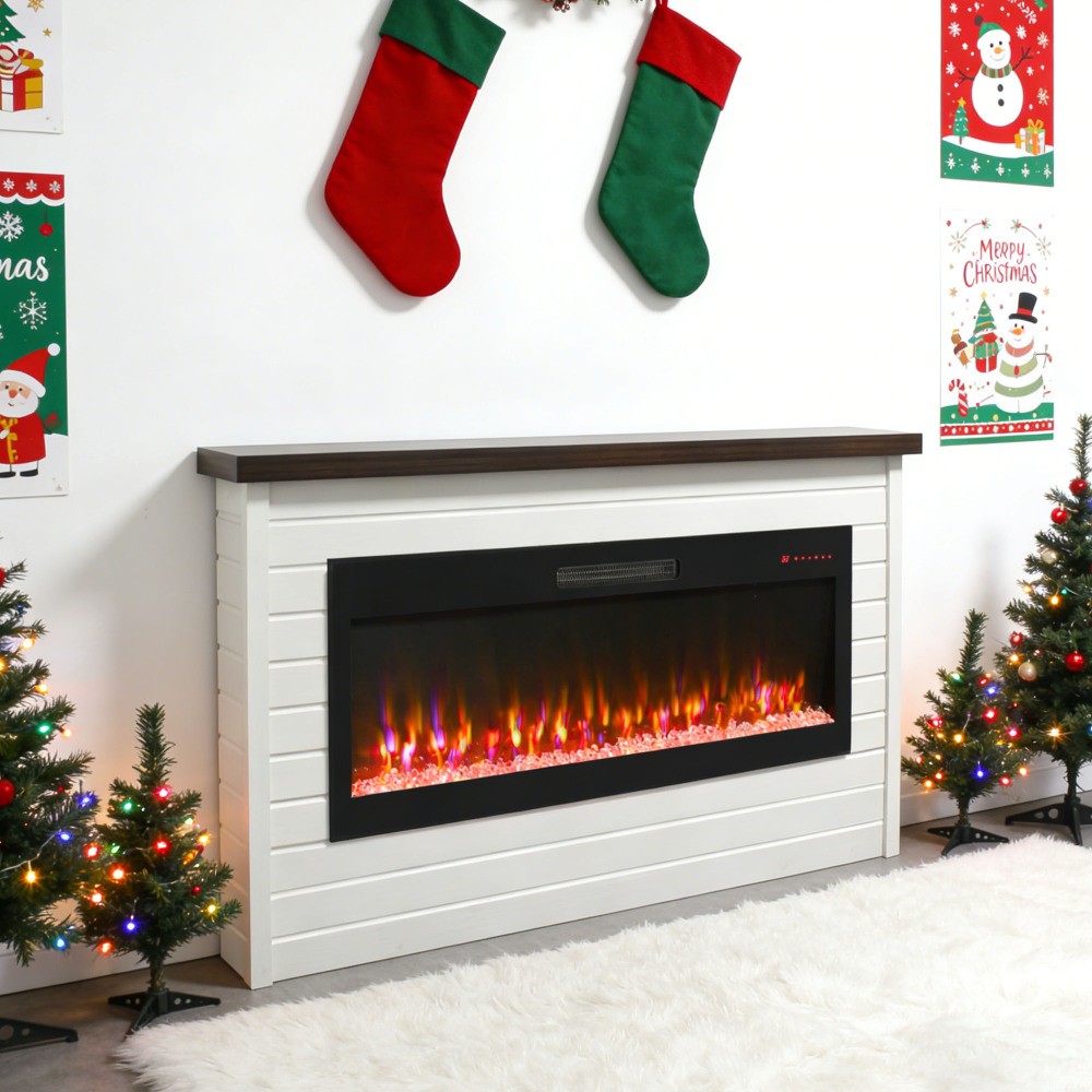 1400W Electric Fireplace Insert with Mantel, Remote & Timer