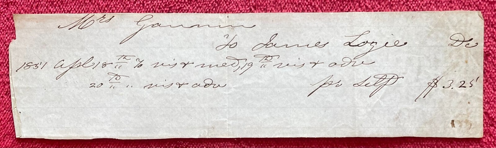 1832-1861 DOCTORS BILLS FOR DIFFERENT AILMENTS, TOOTH EXTRACTIONS & VACCINATIONS