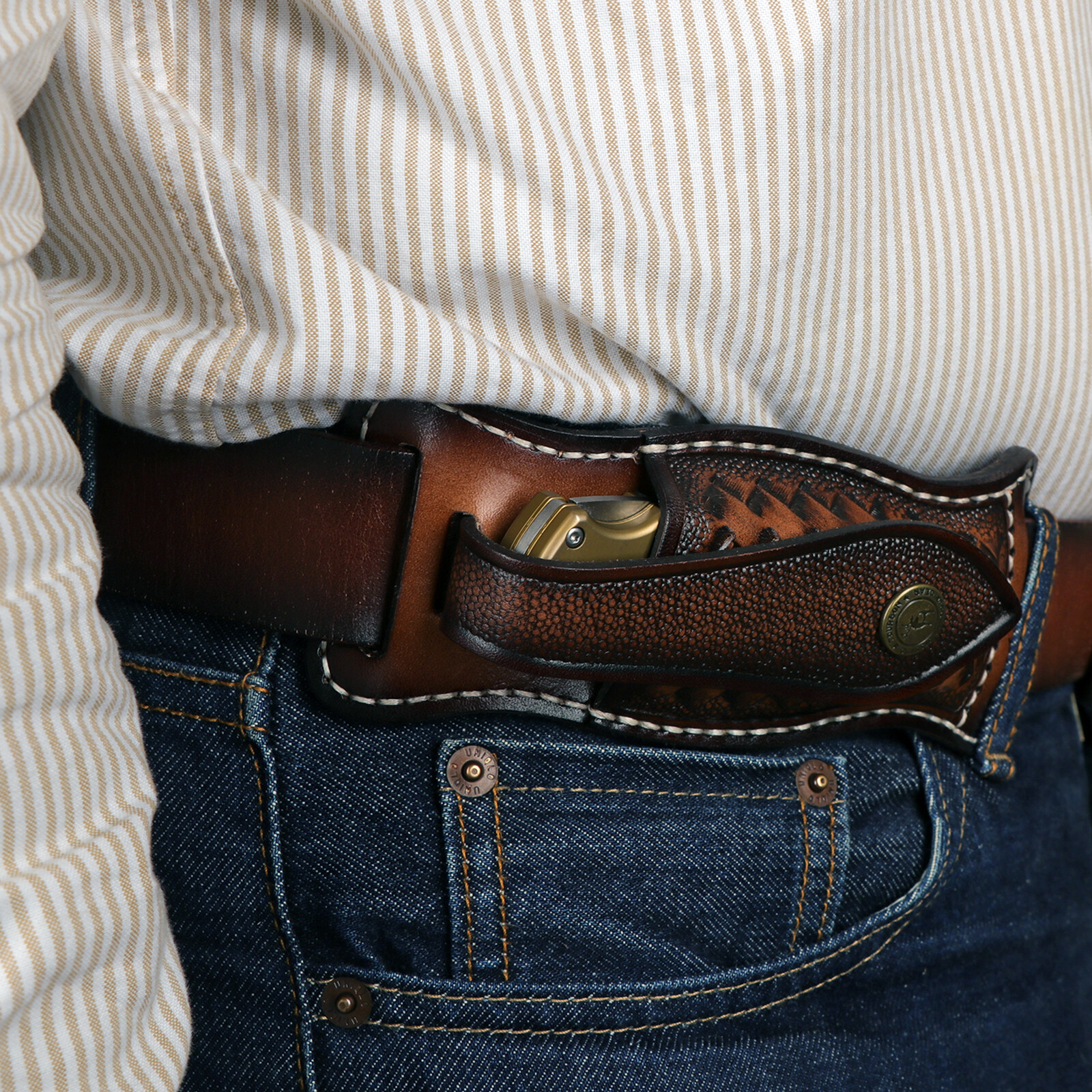 TOURBON Leather Folding Blade Knife Sheath Belt EDC Knives Cover Case Horizontal