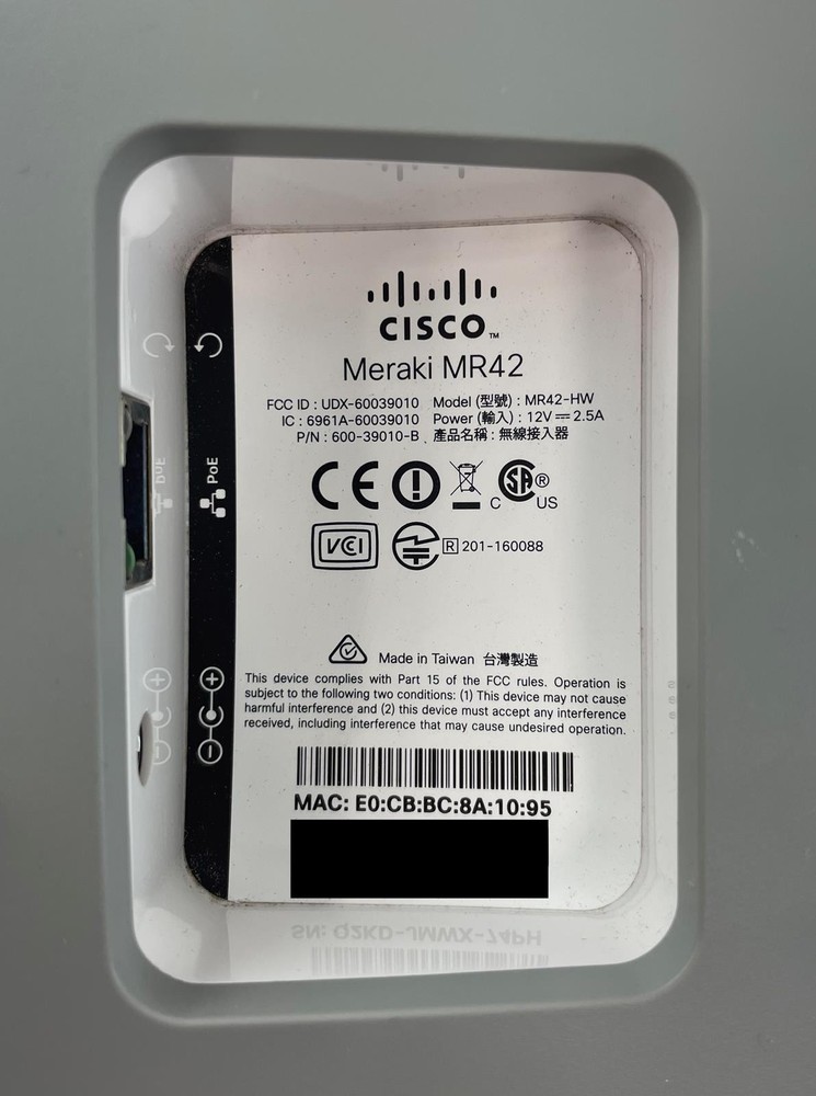 Cisco Meraki MR42 Cloud Managed Access Point - Unclaimed