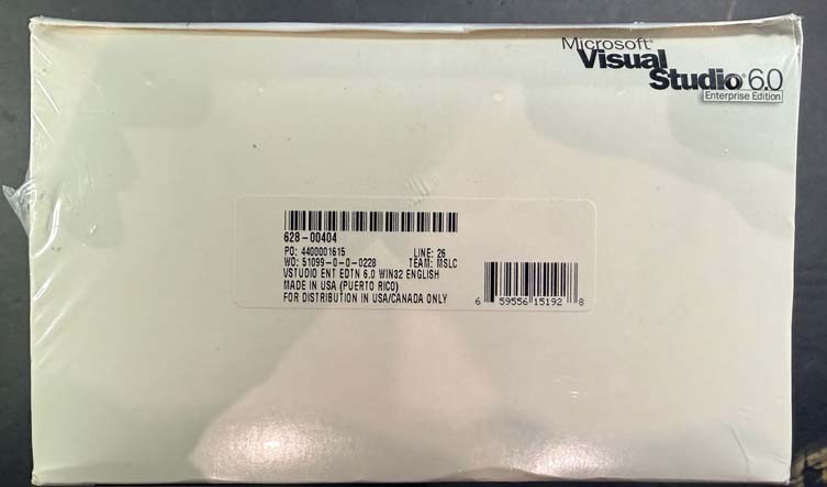 AUTHENTIC Genuine Microsoft Visual Studio 6.0 Enterprise Edition 628-00404