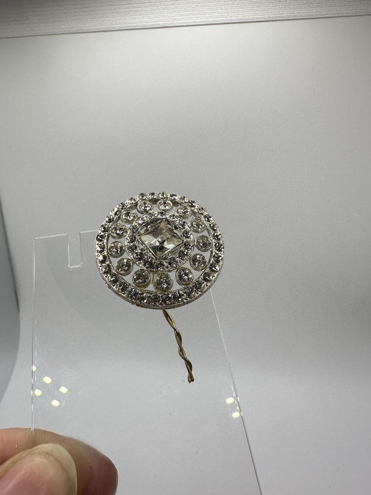 Antique Silver Tone Rhinestone Crystal Button Or Pendant Large Unsigned Read