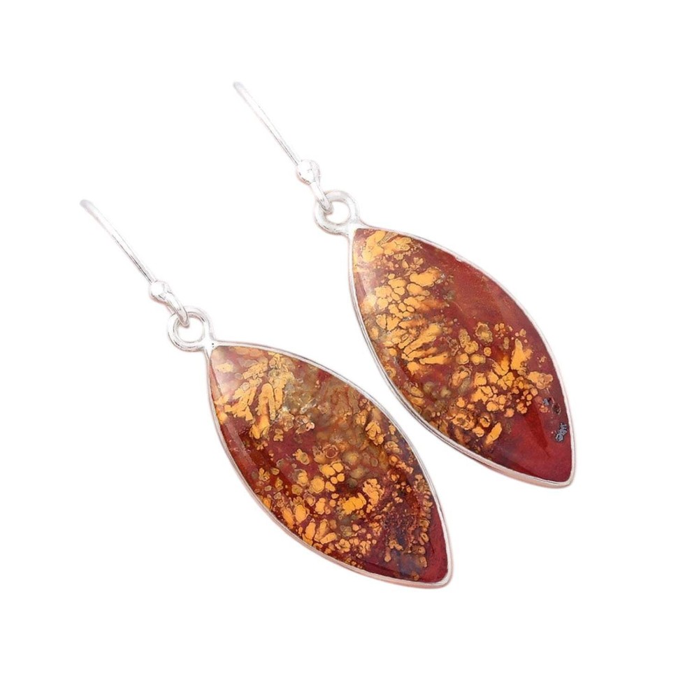 Red Moss Agate Solid 925 Sterling Silver Earrings