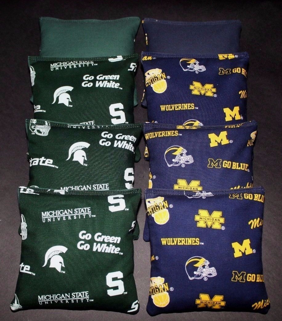 MICHIGAN STATE & U of M WOLVERINES CORNHOLE BEAN BAGS 8 ACA Regulation Game Bags