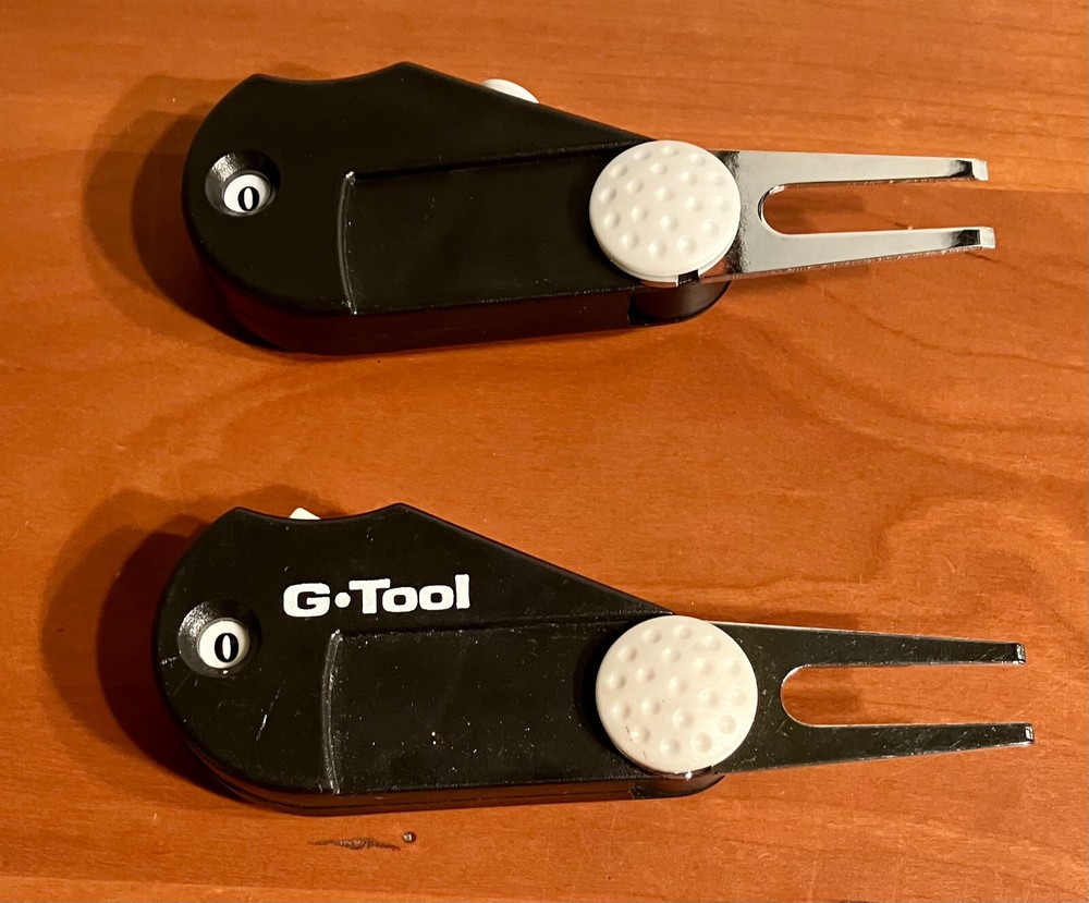 Two (2) "G Tool" Divot Tool Stroke Counter Golf Ball Mark Repair Tools