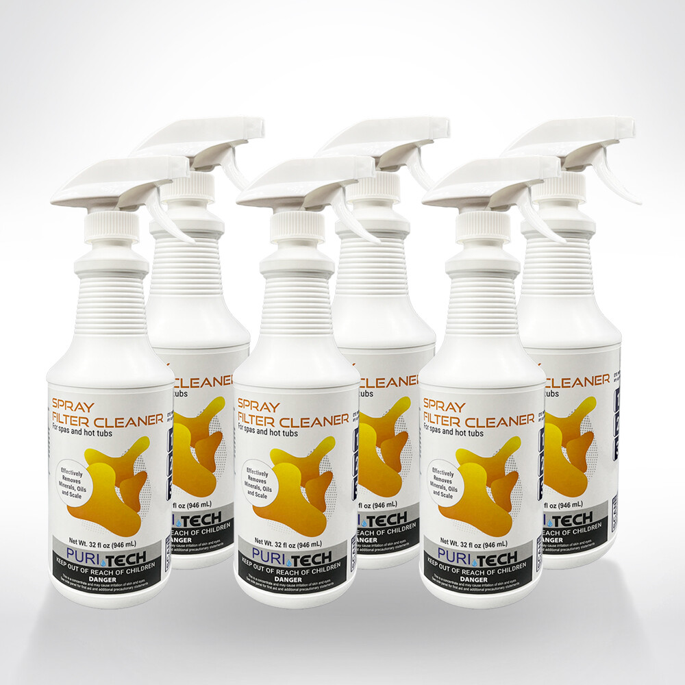 Puri Tech Spa Spray Filter Cleaner 6 Pack Effectively Removes Minerals and Oils