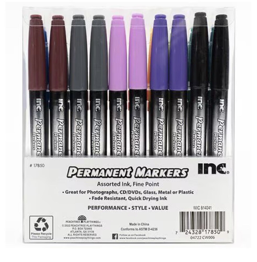 INC Fine Point Permanent Markers 15 Assorted Colors Fine Point Fast Dry 30 Count