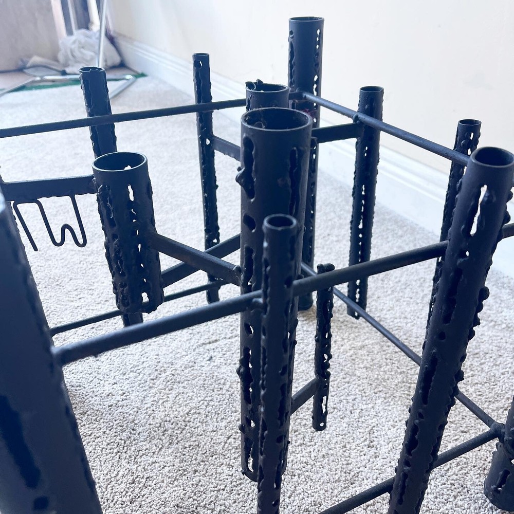 Mid Century Modern Brutalist Torch-Cut Iron Side Table