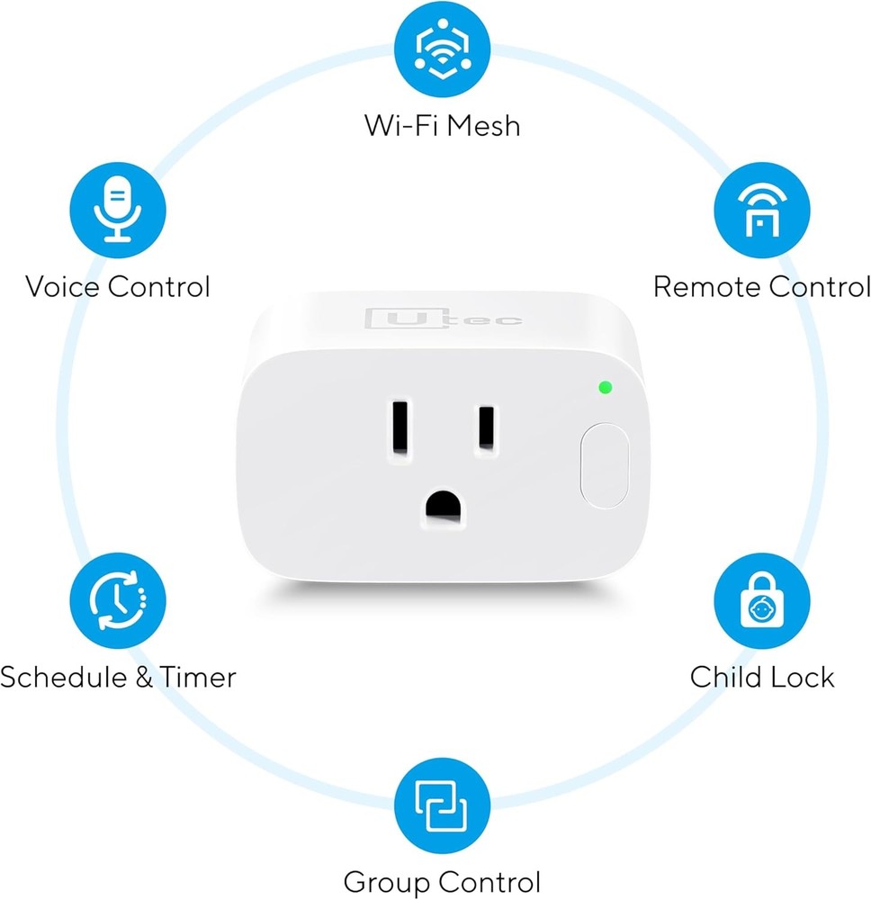 2 Pack 15A Wi-Fi Smart Plug with Remote Control, Compatible with Alexa & Google