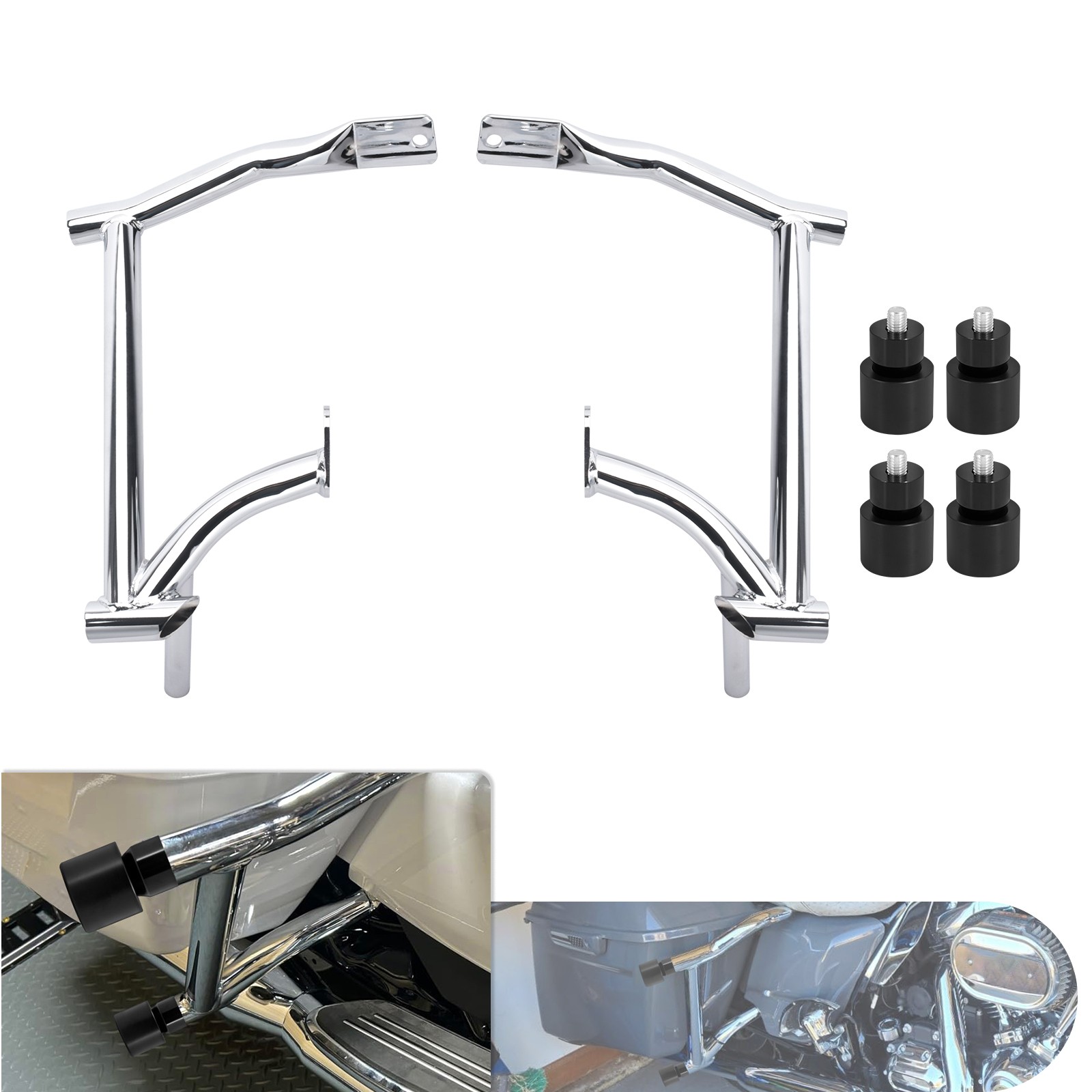 Chrome Crash Bar Rails Saddlebag Guard Protector For Harley Touring FLHX 09-25