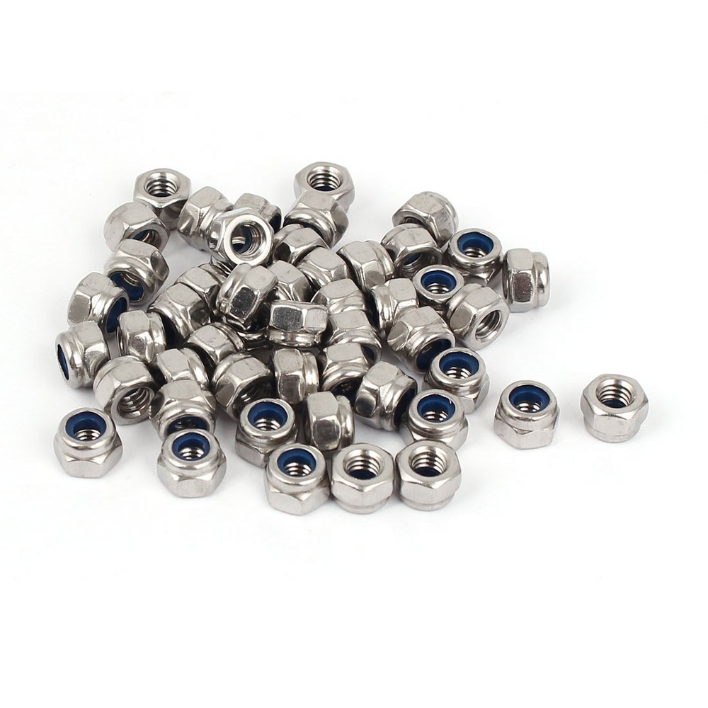 M4 304 Stainless Steel Nylock Self-Locking Nylon Insert Hex Lock Nuts 50pcs