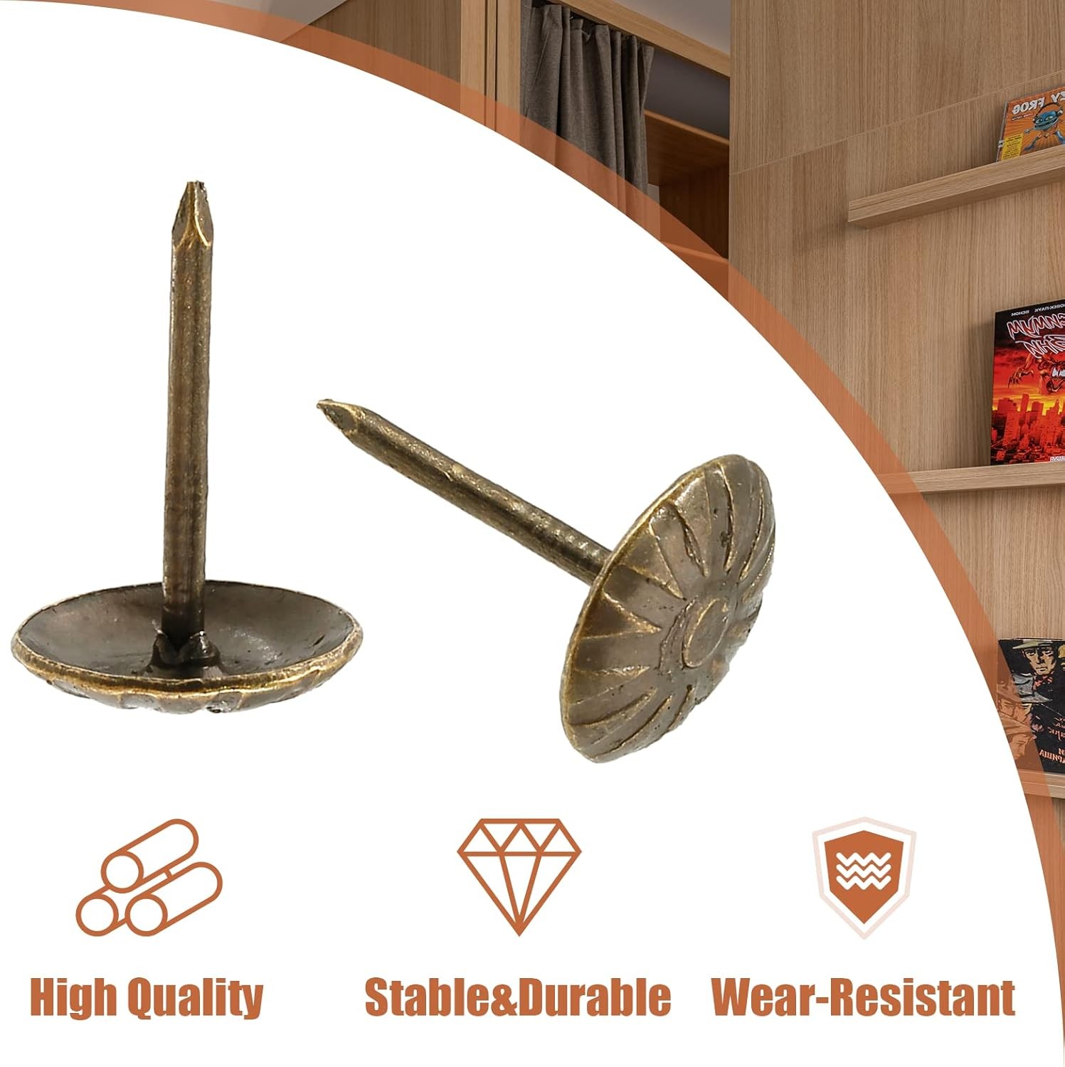 Bivethoi 120 Pcs Brass Upholstery Tacks, 7/16" Dia Antique Metal 7/16,