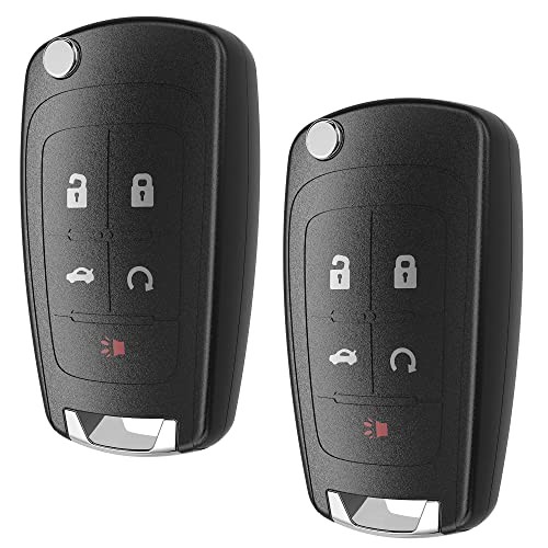 Flip Chevy Key Fob Keyless Entry Remote Start Control Replacement, 5-BTN-2Pcs