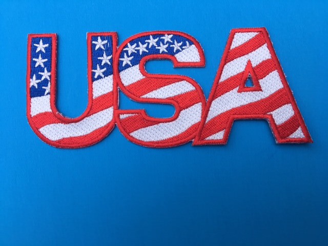 USA LETTERS AMERICAN FLAG EMBROIDERED PATCH IRON SEW-ON (5"x 2")- HIGH QUALITY!!