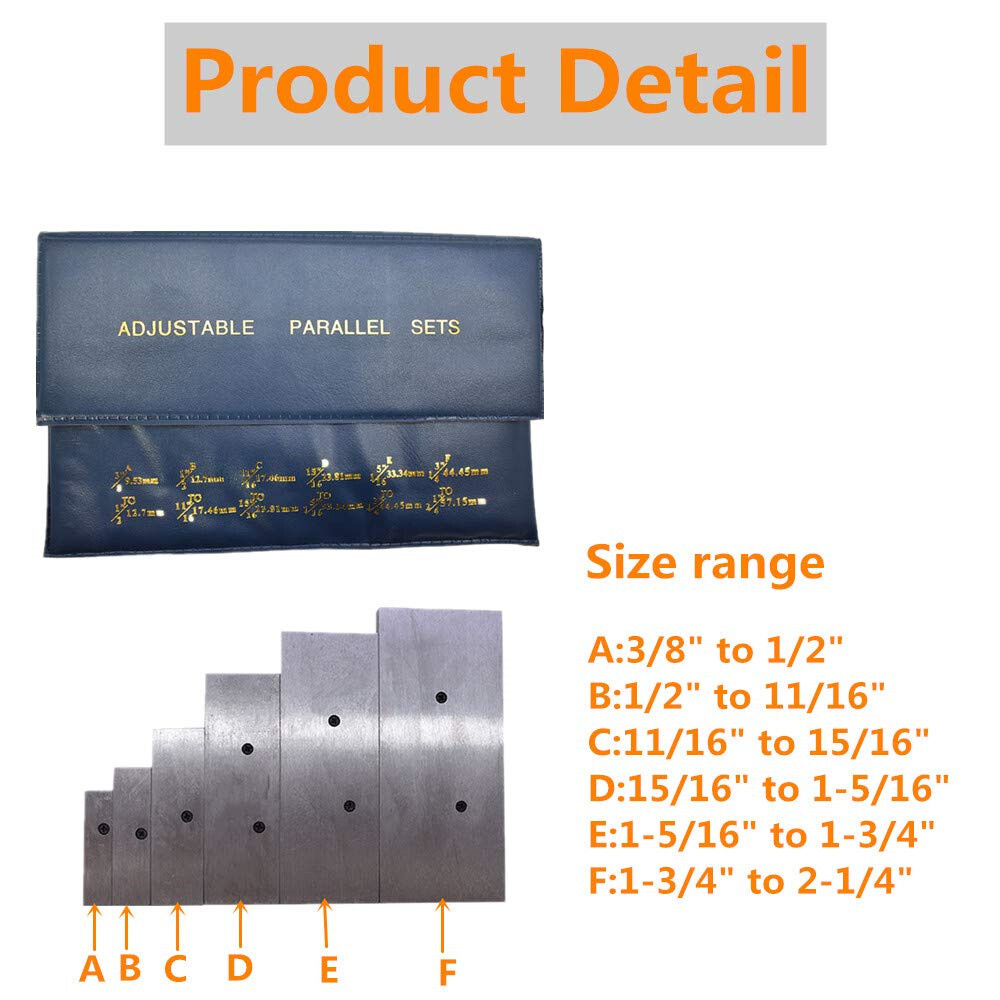 New 6Pcs High Precision Adjustable Parallel Set 3/8" - 2-1/4"