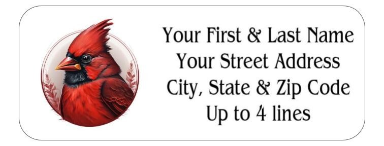 150 Red Cardinal Bird Profile Mailing Return Address Labels Personalized