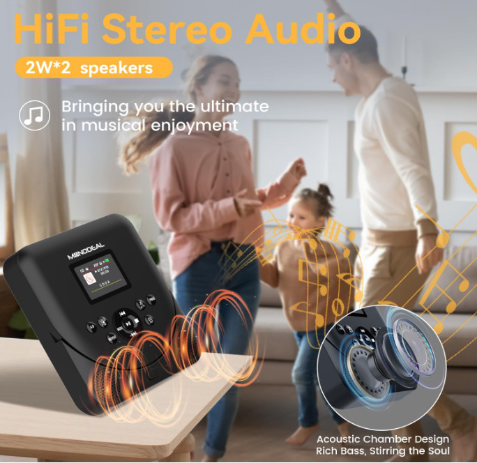 Portable Bluetooth CD Player with Speakers, FM Transmitter, Rechargeable