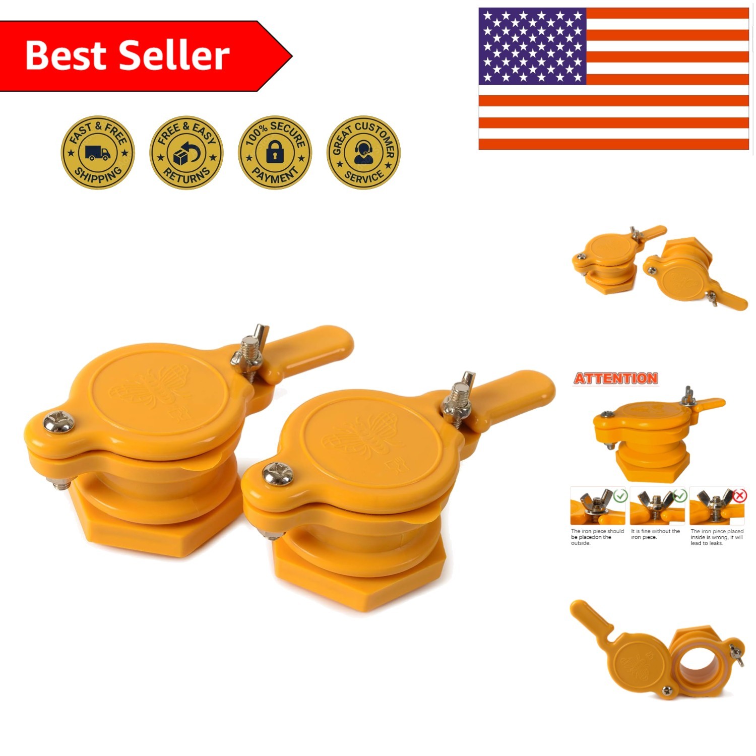 Yellow Light Honey Gate Valve Set – 2 Durable Valves for Safe Honey Harvesting