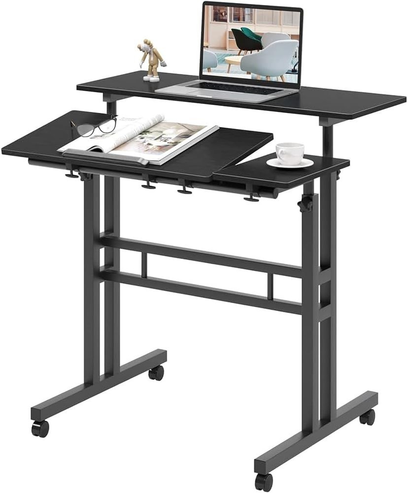 Standing Table Height Adjust Mobile Computer Laptop Desk Tiltable Workstation