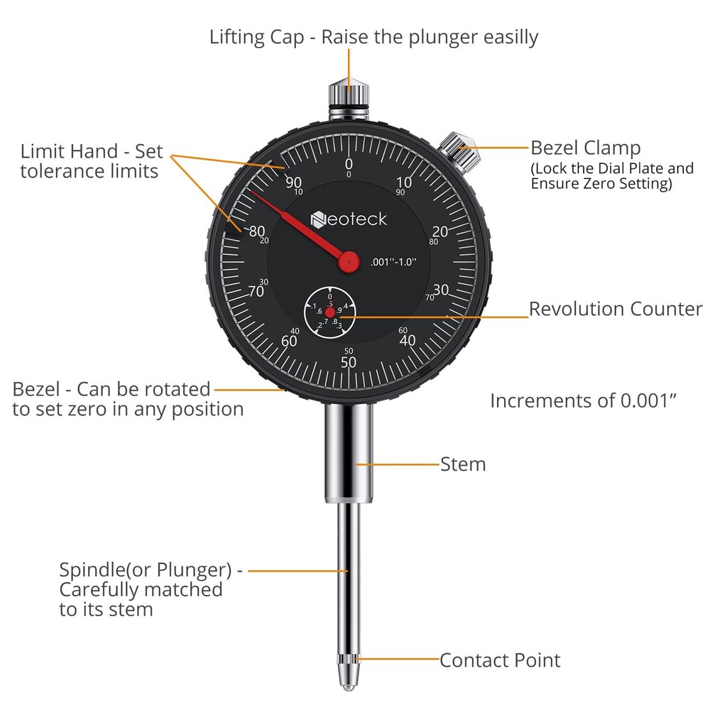 Neoteck 1'' Digital Indicator+ Black Dial Indicator Set