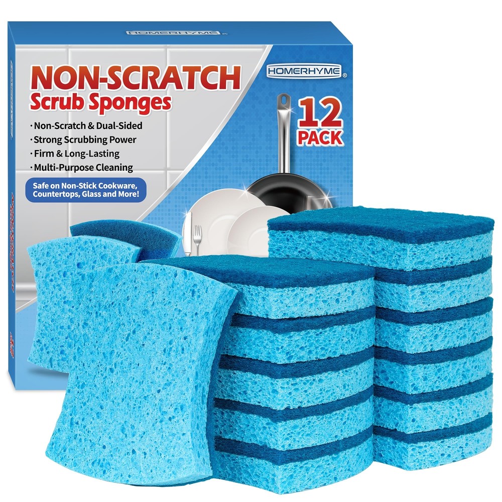 12-Pack Non-Scratch Cellulose Kitchen Scrub Sponges Double-Sided