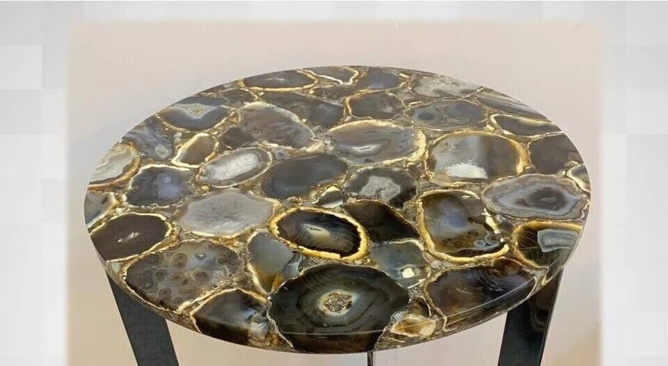 Natural Black Agate Coffee Table Top Side Table, Agate Console Table Home Decor