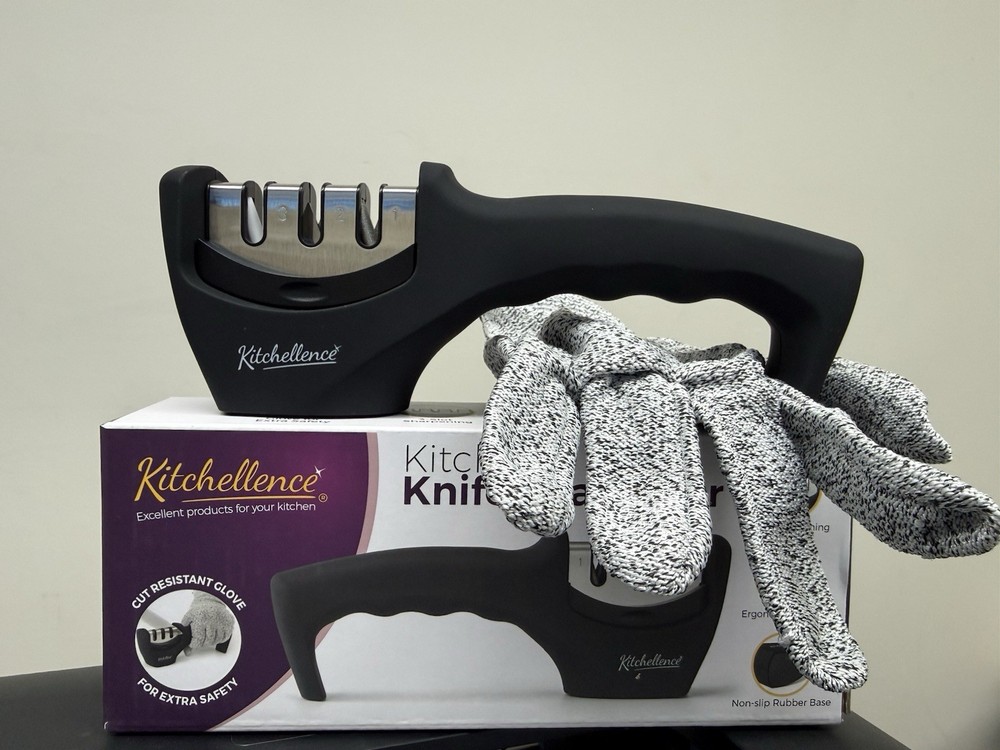 Kitchellence 4-in-1 Three Stage Knife Sharpener Tool New