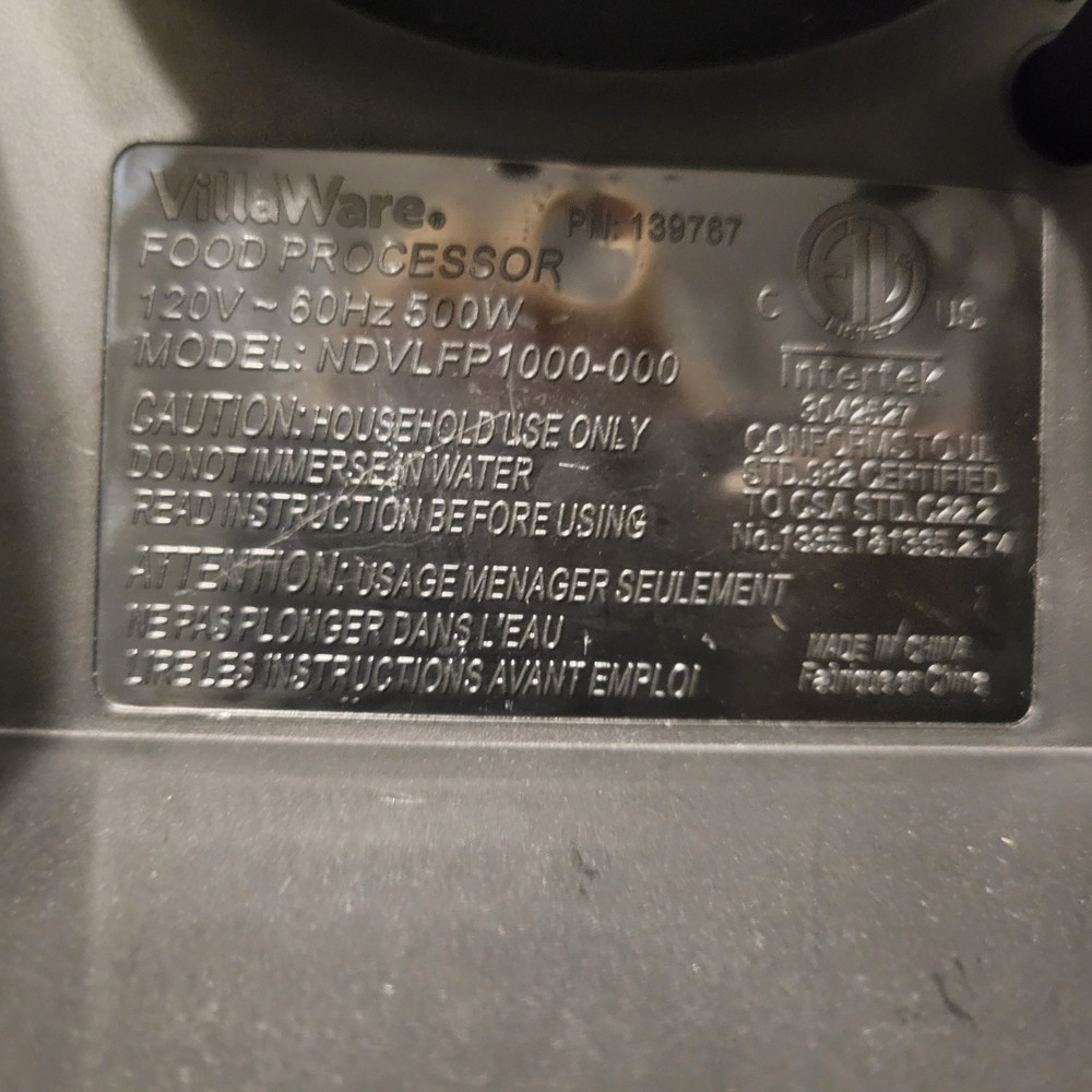 Villa Ware NDVLFP1000-000 Food Processor Shredding Blade Replacement Part