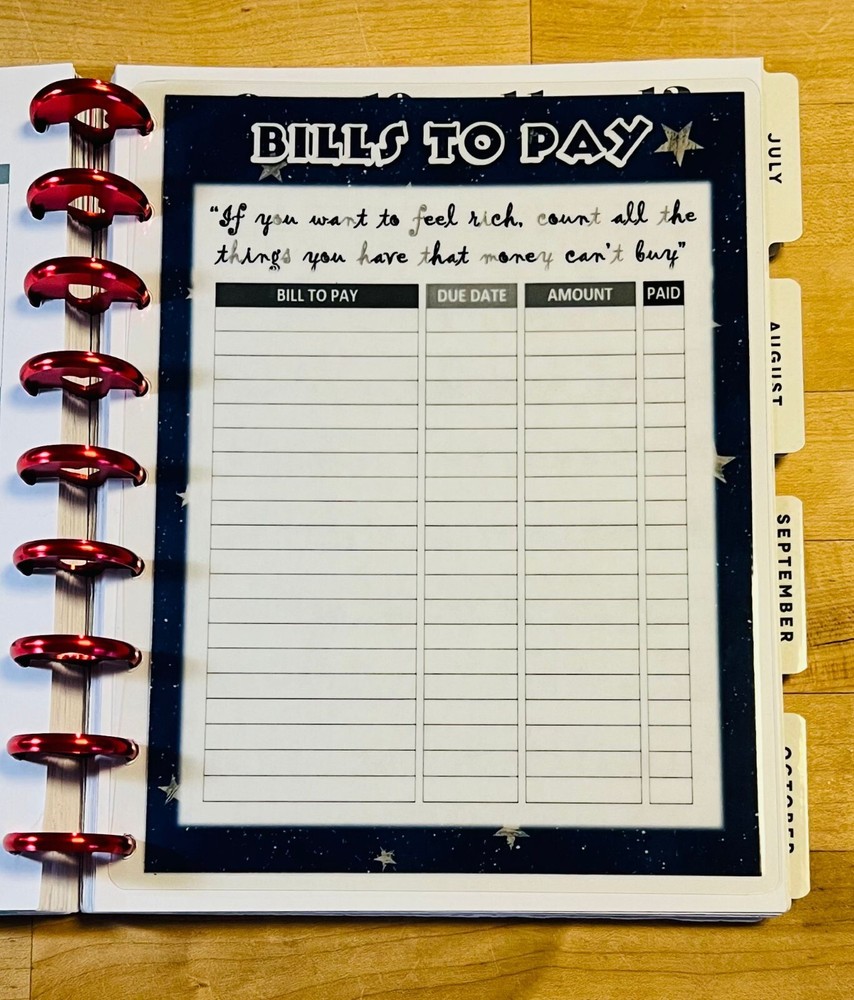 Bills to Pay Dashboard Insert 4 use with Classic HAPPY Planner~