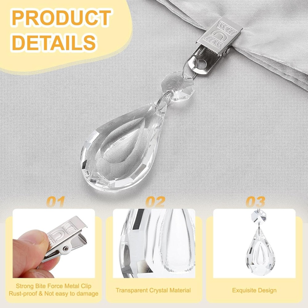 8Pcs Tablecloth Weights Crystal Table Cover Weights with Metal Clips Clear