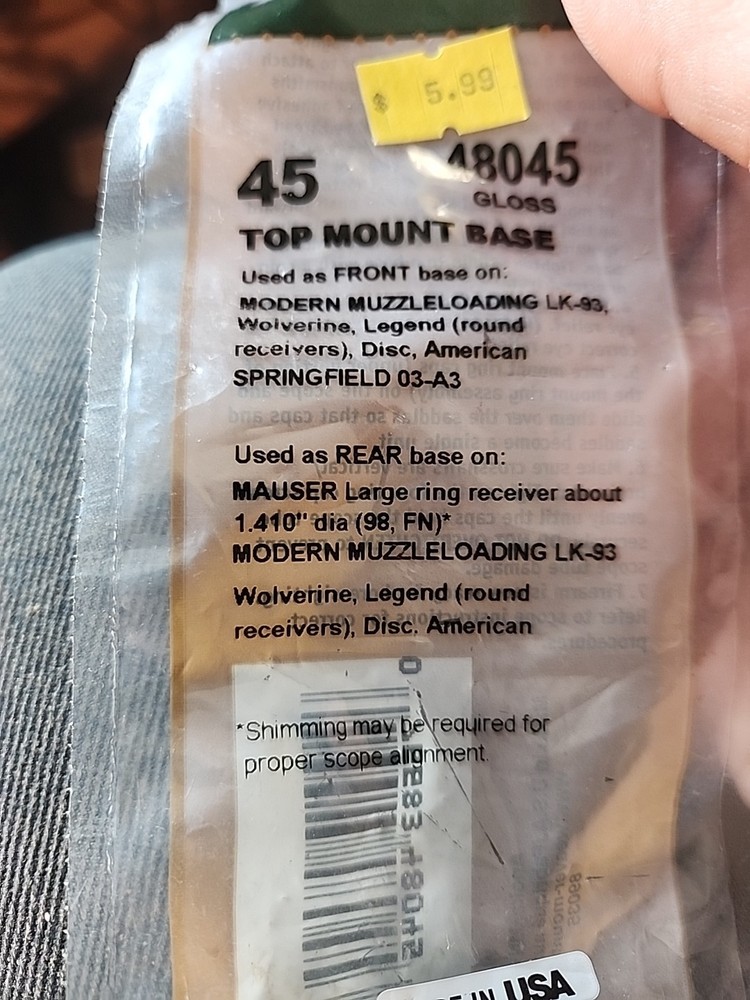 Weaver Scope Base 45 48045 Modern Muzzleloading LK-93, Wolverine, Legend