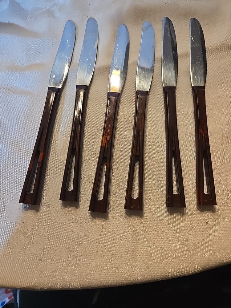 6 Stainless Bakelite Handles Knives All Marked Stainless