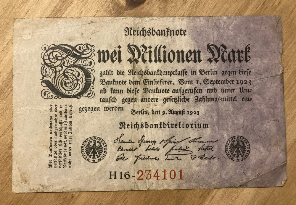 Germany Banknote. 2 Million Mark. Dated 1923. Pick 103.